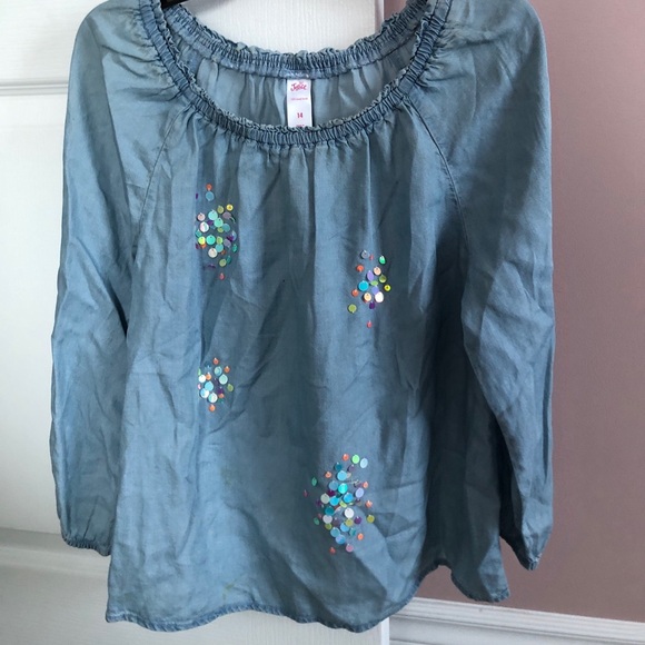 Justice Children’s Baby Blue Blouse with Rainbow Sequins - Size 14 - Picture 4 of 11